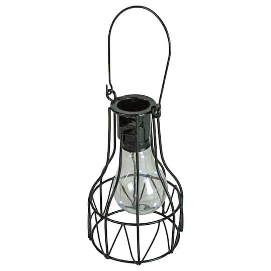 6.5&#x22; Black Geometric Edison Outdoor Hanging Solar Lantern with Handle